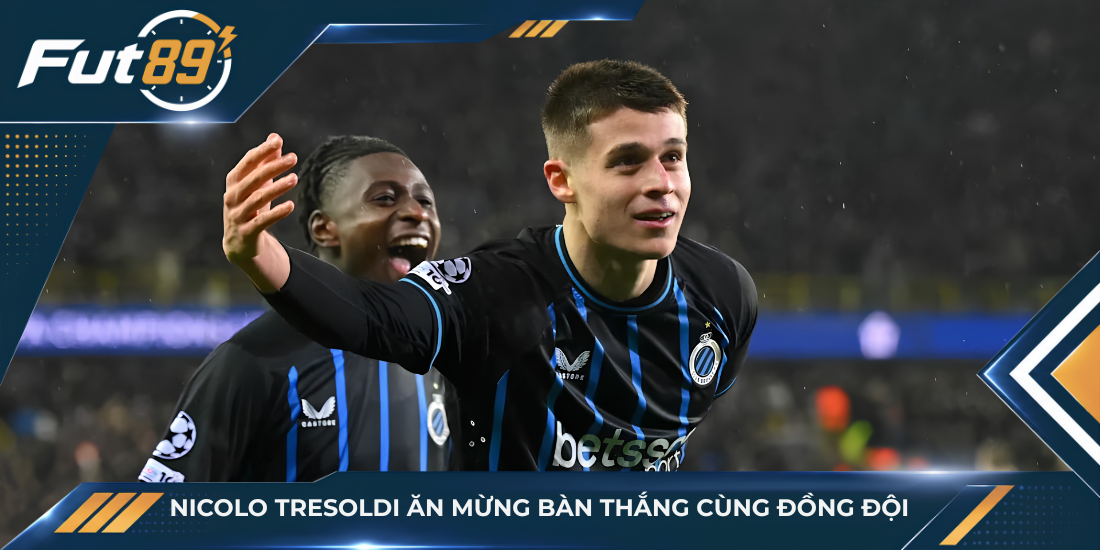 Nicolò Tresoldi ăn mừng bàn thắng cùng đồng đội