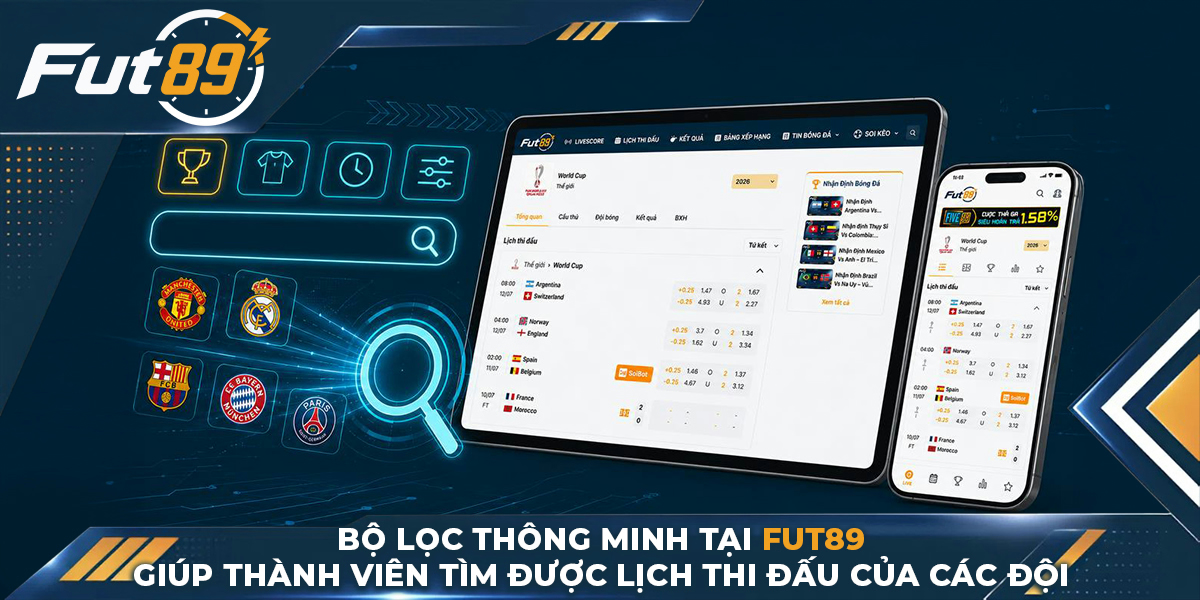 Bộ lọc thông minh tại Fut89 giúp thành viên tìm được lịch thi đấu của các đội