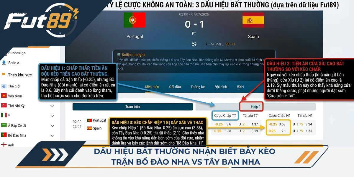Dấu hiệu bất thường nhận biết bẫy kèo trận Bồ Đào Nha vs Tây Ban Nha