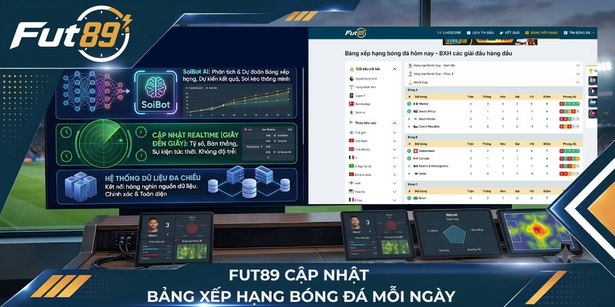 Fut89 cập nhật bảng xếp hạng bóng đá mỗi ngày