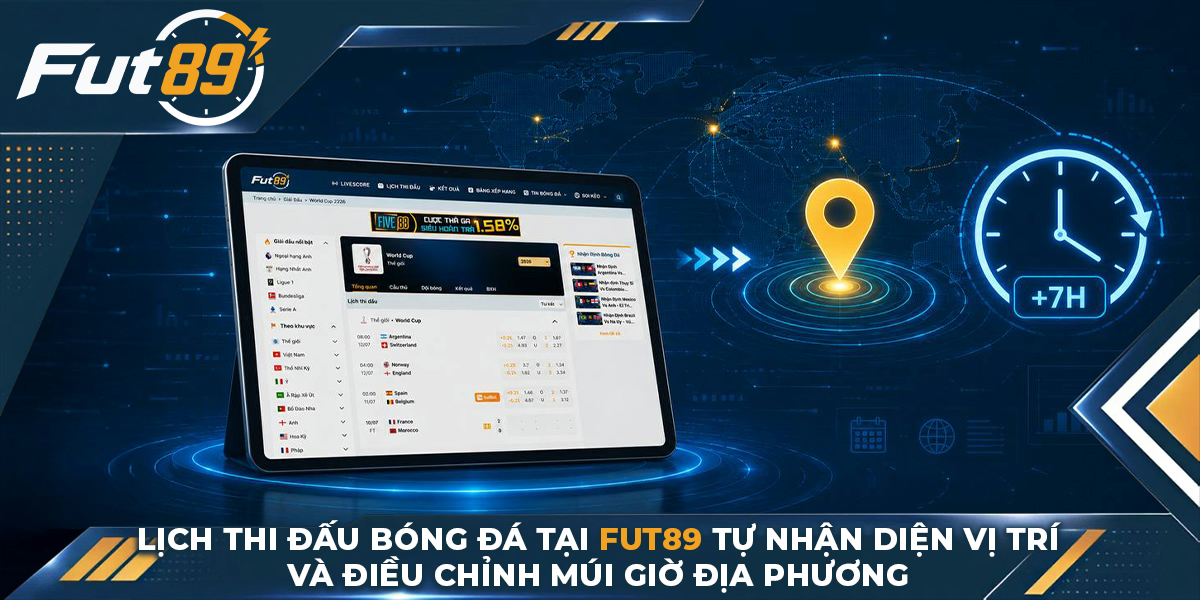 Lịch thi đấu bóng đá tại Fut89 tự nhận diện vị trí và điều chỉnh múi giờ địa phương