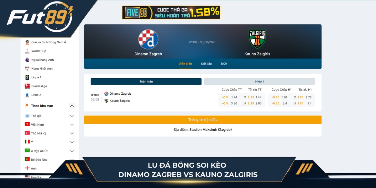 Lu Đá Bổng soi kèo Dinamo Zagreb vs Kauno Zalgiris