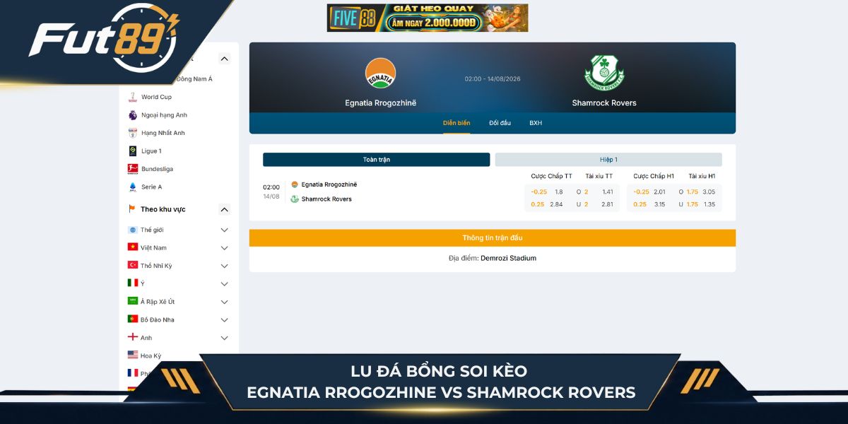 Lu Đá Bổng soi kèo Egnatia Rrogozhinë vs Shamrock Rovers