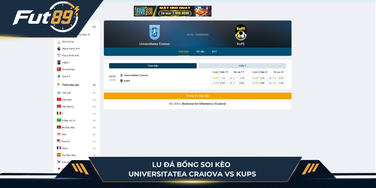 Lu Đá Bổng soi kèo Universitatea Craiova vs KuPS
