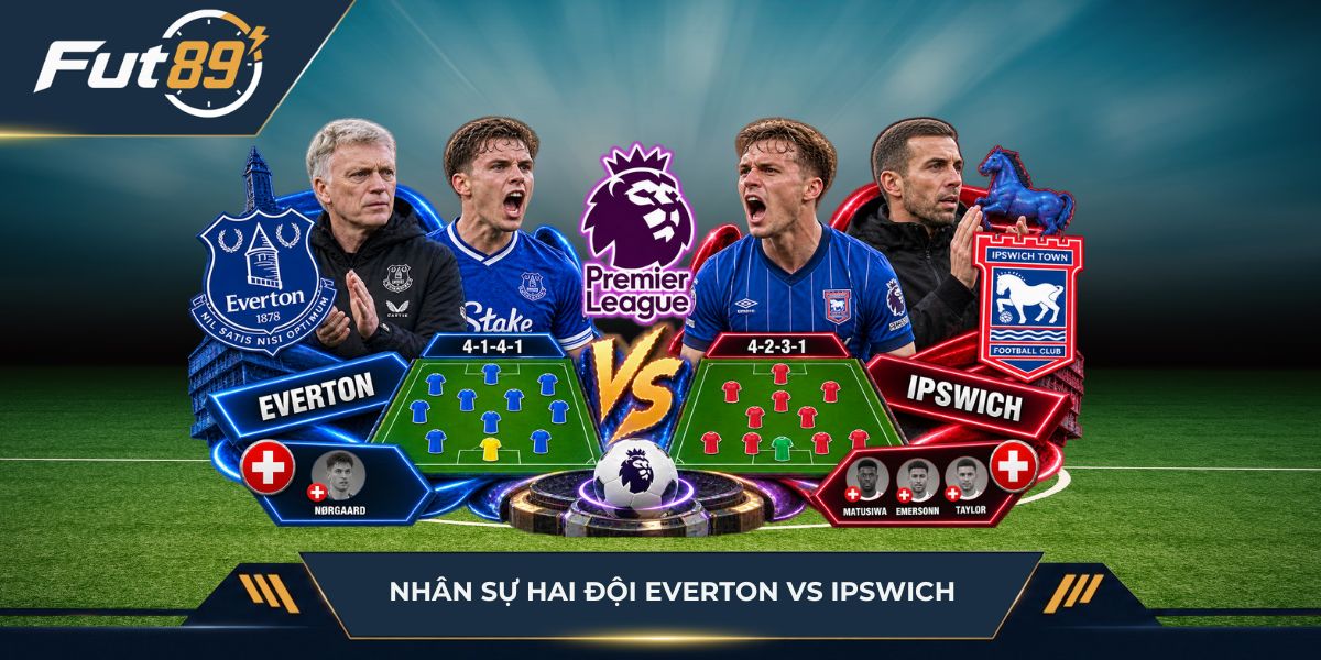 Nhân sự hai đội Everton vs Ipswich