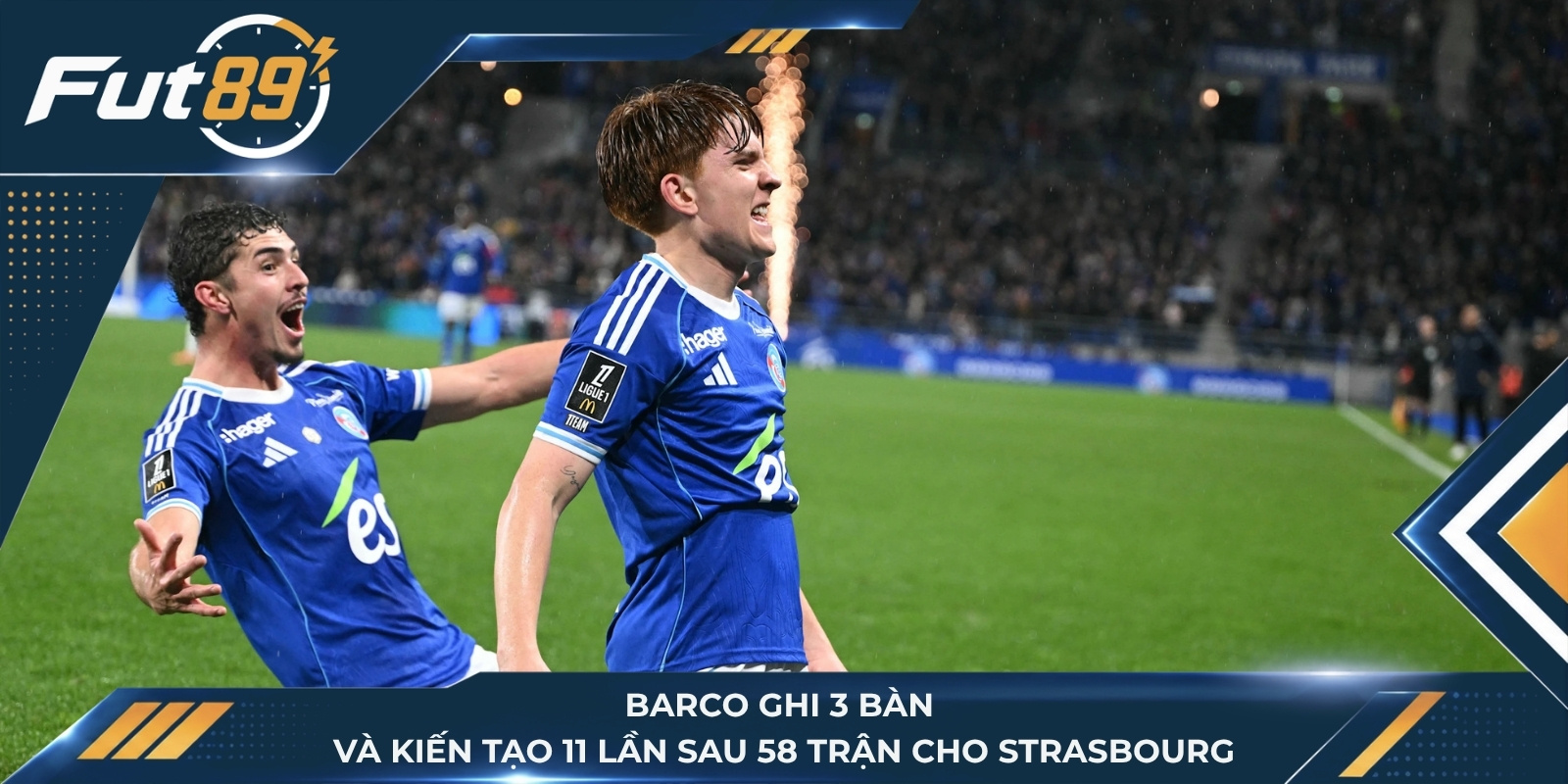 Barco ghi 3 bàn và kiến tạo 11 lần sau 58 trận cho Strasbourg
