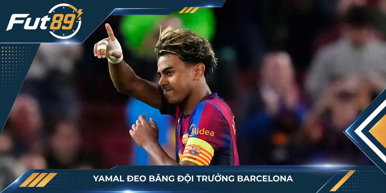 Yamal đeo băng đội trưởng Barcelona