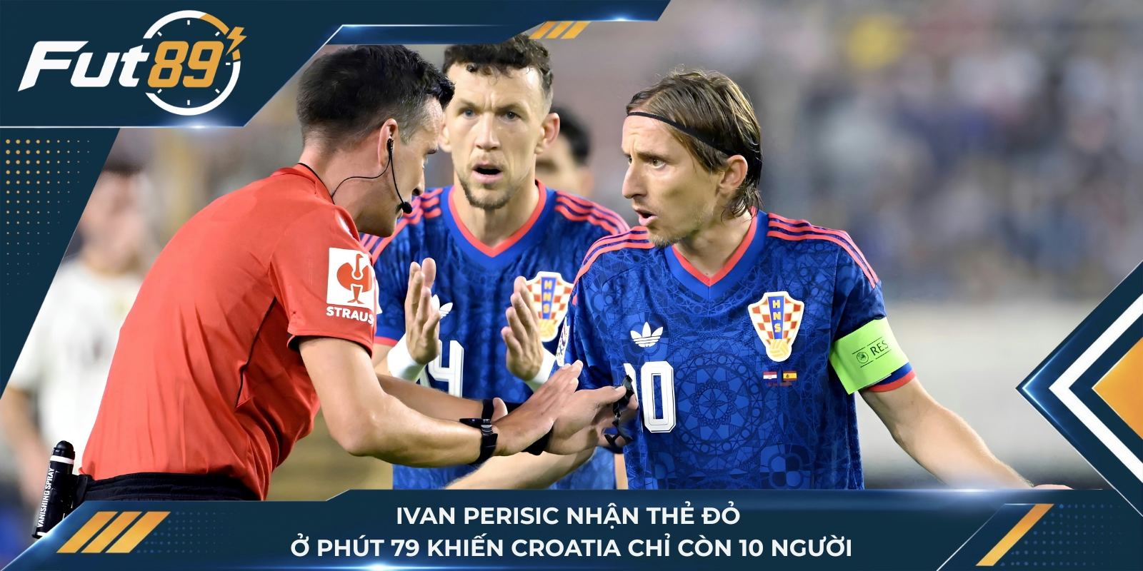 Ivan Perisic nhận thẻ đỏ ở phút 79 khiến Croatia chỉ còn 10 người