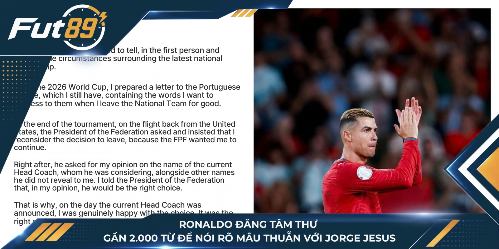 Ronaldo đăng tâm thư gần 2.000 từ để nói rõ mâu thuẫn với Jorge Jesus