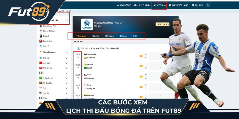 Các bước xem lịch thi đấu bóng đá trên Fut89