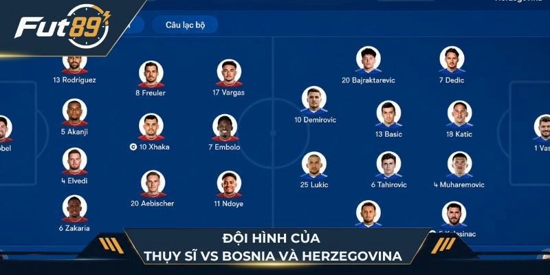 Đội hình trước khi ra trận của Thụy Sĩ vs Bosnia và Herzegovina