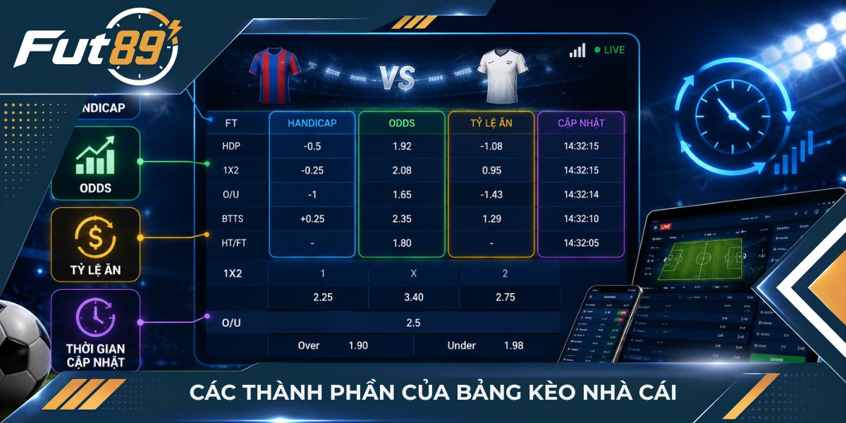 Các thành phần của bảng kèo nhà cái
