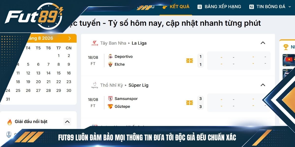 Fut89 luôn đảm bảo mọi thông tin đưa tới độc giả đều chuẩn xác